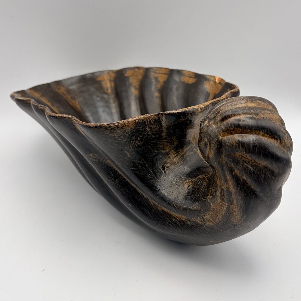 Vintage Hand Carved Shell Bowl Sculpture – Made in Mexico – Rustic Coastal Decor